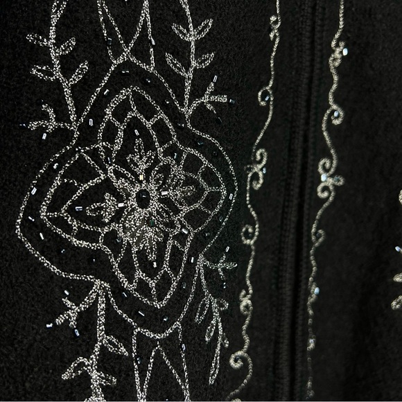 Boho Long Black Wool Embroidered Beaded Jacket S/M - Picture 3 of 5